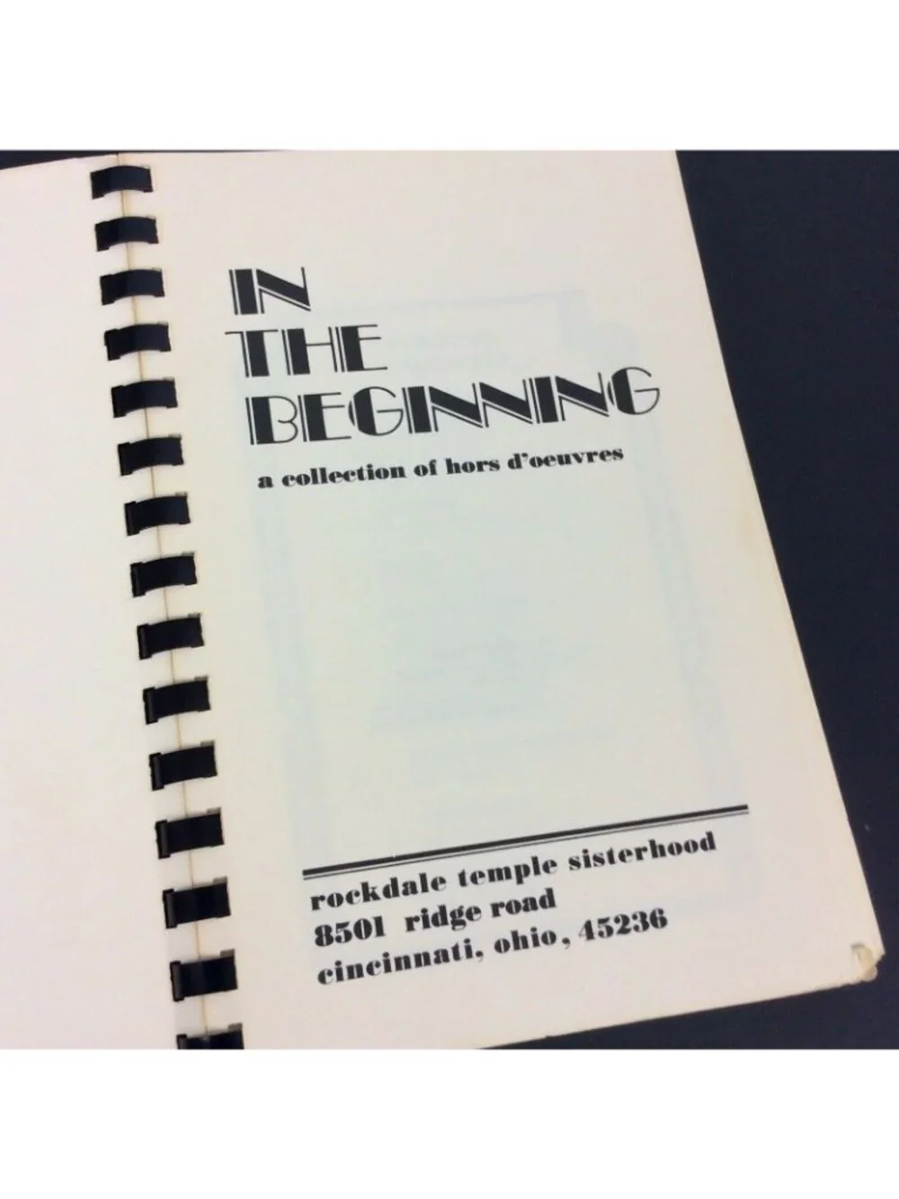 Vintage In The Beginning Hors Doeuvres Cookbook Rockdale Temple Sisterhood 1975
